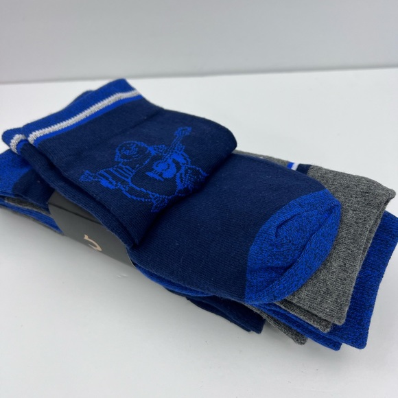 TRUE RELIGION, MENS 5 PACK CREWS SOCKS 2 HREY, 2NAVY 1 BLUE, SHOE SIZE 8-12.5 - Picture 9 of 16